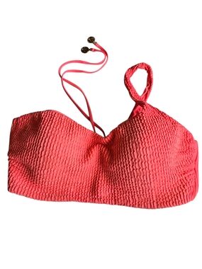 Unknown Brand Coral Pink Smocked Bandeau Bikini Top